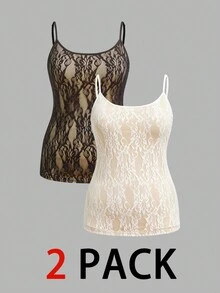 Auralis 2pcs/Set Plus Size Women Lace Camisole Tops (Black & White) - Multicolor - View 1