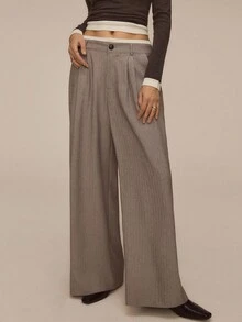 ATUI Studio 秋冬女士商务休闲阔腿西装裤 - 淺灰色 - 查看 4