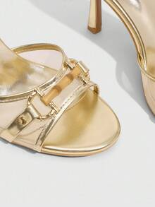 CUCCOO SZL Mules de tacón alto con puntera puntiaguda, de estilo sexy y elegante, con parches de malla metálica dorada y hebilla de hueso dorada