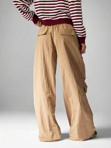 MISSGUIDED Beige Cargo Wide Leg Pants Drawstring Waist Y2K Streetwear Fall Winter Bottoms Oversized Loose Fit Fashion Aesthetic Casual Wear