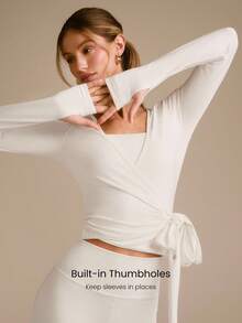 GLOWMODE FeatherFit™ Split Decision 2-In-1 Reversible Wear Buttery-Soft Stretchy Sweat-Wicking Tie-Waist Long Sleeve Top Yoga Pilates Studio Daily Casual - White - View 6