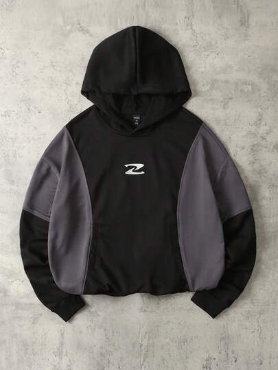 Street Life sweat-shirt à capuche patchwork contrastant pour hommes, style de rue rétro, pour l'automne