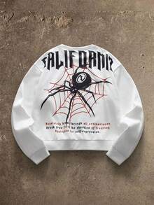 AXEPEAK 男士休闲蜘蛛标语印花套头衫，秋冬 - 黑色 - 查看 4