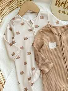 SHEIN 2 pezzi Tutina con cappuccio soffice e carina per neonata, abbigliamento casual