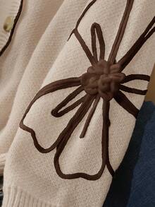 CosyJoli Plus Size Elegant Casual Women Cardigans 3D Floral Contrast Color Cardigan Sweater/Winter - Apricot - View 6