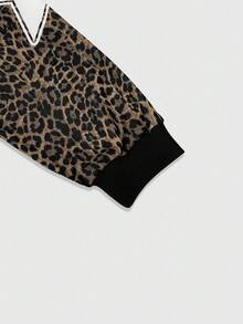 ROMWE MEN Prep Men's Leopard Print Digit Graphic Long Sleeve Fashion Baseball Jacket, Autumn - Multicolor - View 4