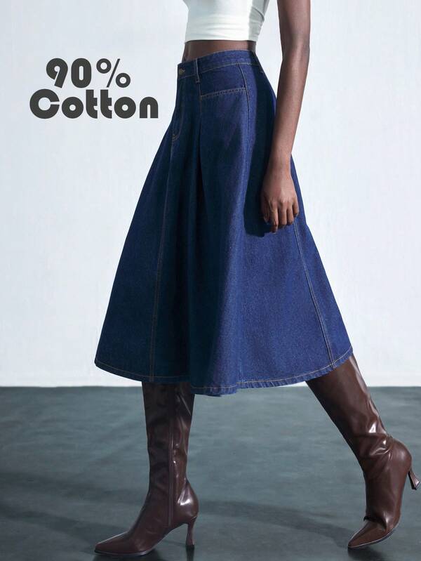 Maija Falda vaquera plisada de estilo casual/oficina para mujer