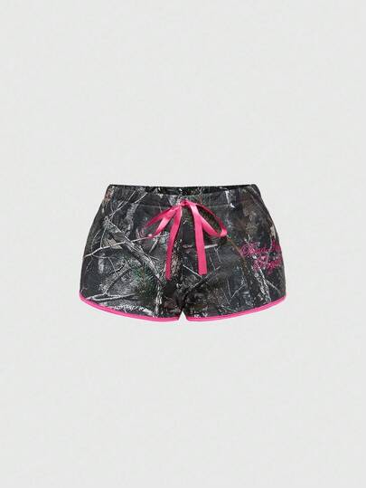 Y2K Low Waist Sexy Camouflage Print Contrast Color Embroidered English Text Dolphin Shorts For Women