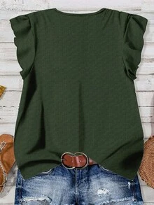 SHEIN LUNE Women's Casual V-Neck Cap Sleeve Loose Shirt, Olive Green