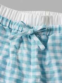 SHEIN Tween 女童宽松休闲撞色修腰阔腿裤，舒适 - 彩色 - 查看 4