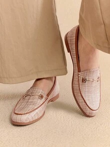 Rosivie Women's Metal Decor Casual Slip-On Loafers For Daily Commute - Brown - View 8