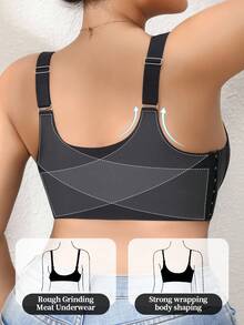 SHEIN Áo ngực liền thân cỡ lớn cho nữ, áo ngực mềm mại, đệm nhẹ, không dây, dây đeo bản rộng, áo ngực ren hoa gợi cảm, nâng ngực - màu đen - Xem 2