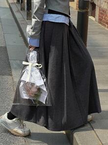 DAZY 青少年/女孩宽松纯色A字裙，秋季休闲校园风格