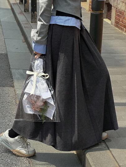 DAZY 青少年/女孩宽松纯色A字裙，秋季休闲校园风格