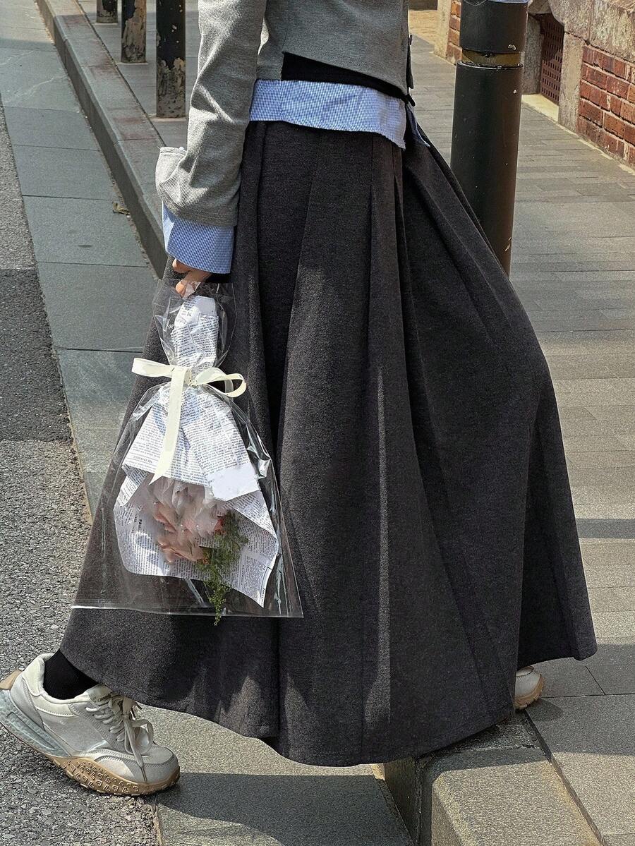 DAZY 青少年/女孩宽松纯色A字裙，秋季休闲校园风格