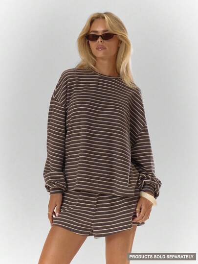 MUSERA Striped Long Sleeve Oversized Soft Boxy Fit Top Only Fall Autumn Cosy Cute Casual Coffee Club Winter  ,Elegant