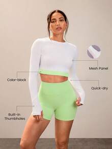 GLOWMODE Tough Sport Sweat-Wicking Quick-Dry Jacquard Mesh Back Elastic Band Two-Tone Top High-Impact Running Jogging Training Gym Studio Daily Active Wear - White - View 2