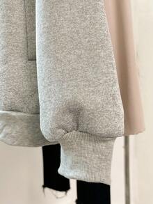 INAWLY 女士加厚仿羊羔绒运动衫夹克，刺绣骏马图案，百搭休闲立领拉链运动衫 - 灰色 - 查看 5