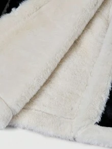 SHEIN SXY Women's Autumn/Winter New Arrival Faux Fur Collar Long Coat, Midi Length , Black And White Coat Faux Fur Coat Black And White Winter Coat,Winter Clothes For Women, Going Out Tops For Women - Black - View 8