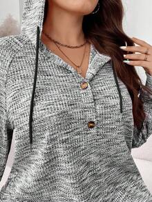 EMERY ROSE 大码女式连帽抽绳纽扣华夫格面料宽松休闲运动衫，秋冬季连帽衫，圣诞女装节日装