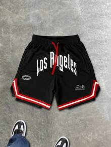 Manfinity Sport Corelite Herren Kontrast-Farbe Elastischer Bund Kordelzug Gestreifte Lässig Sport Shorts, Sommer