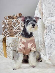 PETSIN 1pc Flannel Pet Sweatshirt With Brown Bear Pattern, Hoodless And Warm - Multicolor - View 4