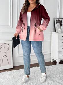 Ombre Print Drawstring Waist Loose Jacket