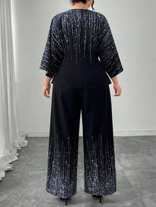 Modelyn 2pcs Plus Size Women Star Print V-Neck Top & Pants Set - Mint Blue - View 2