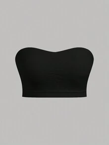 SHEIN Girlism 2 件套青少年女孩白色和黑色纯色休闲简约舒适褶皱衬垫吊带背心胸罩，买一送一