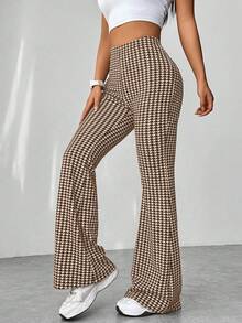 Flirla Women's High Waist Houndstooth Textured Casual Flare Pants - Multicolor - View 3
