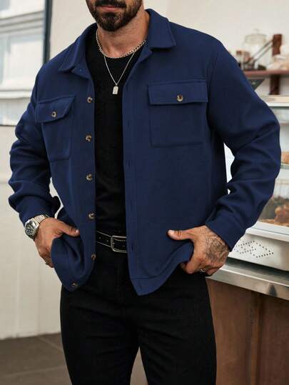 Manfinity Homme Men's Short Casual Knitted Jacket,Fall,Winter Men Coat,Green Coat, Navy Blue Jacket Men, Blue Jacket, French Blue Men Jackets, Royal Blue Men Jacket Suit, Old Money Style