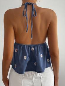 DAZY Women's Summer Vacation Floral Embroidery All-Over Print Spaghetti Strap Casual Tank Top