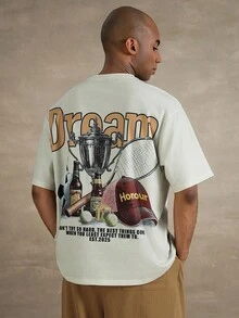 STYNVO 男士复古美式图案印花短袖圆领T恤 - 杏色 - 查看 1