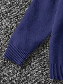 SHEIN 1 件年轻男童休闲舒适纯色百搭宽松高领毛衣，可作为打底衫或外套穿着 - 藏蓝色 - 查看 3