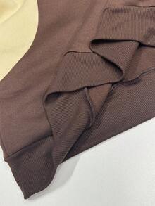 SHEIN Coolane 女式秋冬羊毛拼色宽松卫衣 - 咖啡棕 - 查看 8