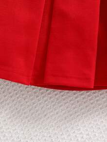 SHEIN Explorewe 4-7岁女童三件套：温暖杏色卫衣、简约黑色洛杉矶图案背心、时尚梭织裙。舒适、时尚、可爱的小女孩装，适合春秋冬三季。 - 紅色 - 查看 7