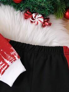 2 Stücke Baby/Kleinkind Jungen Weihnachts-Themen Grafik Rundhals Langarm Top und Hose Set - Rot - Übersicht 5