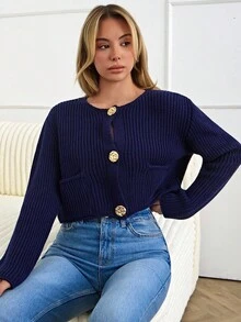 EURMUSE Petite Women's Casual Front Button Petite Sweater Cardigan, Dailywear, Winter, Fall,Long Cardigans Woman,Cardigans - Navy Blue - View 5