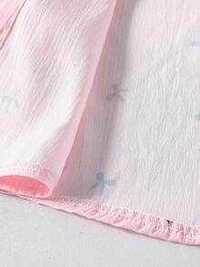 SHEIN Playful Pals Girls' Digital Print Cartoon Bow Long Sleeve Shirt Fall Winter - Pink - View 4