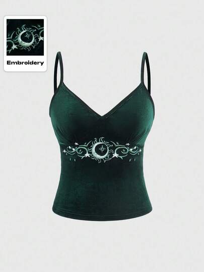 Hippie Camiseta de tirantes casual de verano para mujer con bordado