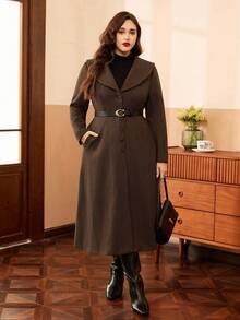 Auvina Áo khoác dáng dài thanh lịch kiểu retro dành cho nữ cỡ lớn, phù hợp cho mùa thu đông, mặc hàng ngày, đi làm, hẹn hò. - Cà phê nâu - Xem 3