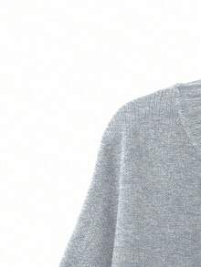 Linhara Setelan Pakaian Rumah Kasual Wanita Ukuran Besar, Leher Bulat, Bahu Longgar, Lengan Panjang, Sweater dan Celana Rajut, Musim Gugur/Dingin - Grey - View 4