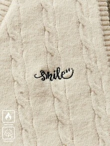 Manfinity CasualKnits Letter Embroidered V-Neck Sweater Vest, For Fall Winter - Beige - View 4