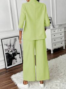 EMERY ROSE Damset med pendlarkostym, randig jacka och byxor med 3/4-ärm, höst - Gul - Visa 2