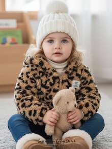 Cozy Pixies 女婴豹纹3D立体耳朵连帽长袖外套，加厚保暖内衬，适合秋冬季节穿着