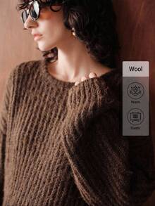 Uhlyne Herbst-Winter Wollgarn minimalistischer Rundhals Langarm Pullover, eleganter und raffinierter vintage-inspirierter einfarbiger Strickpullover für Frauen, perfekt für den Arbeitsweg, Old Money