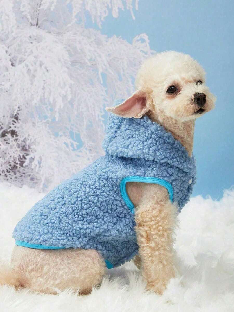 PETSIN 1件蓝色宠物羔羊毛保暖背心 - 藍色 - 查看 1
