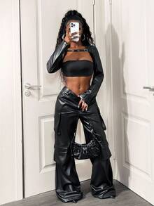 BamGleam 女士时尚性感超短吊带背心 - 黑色 - 查看 1