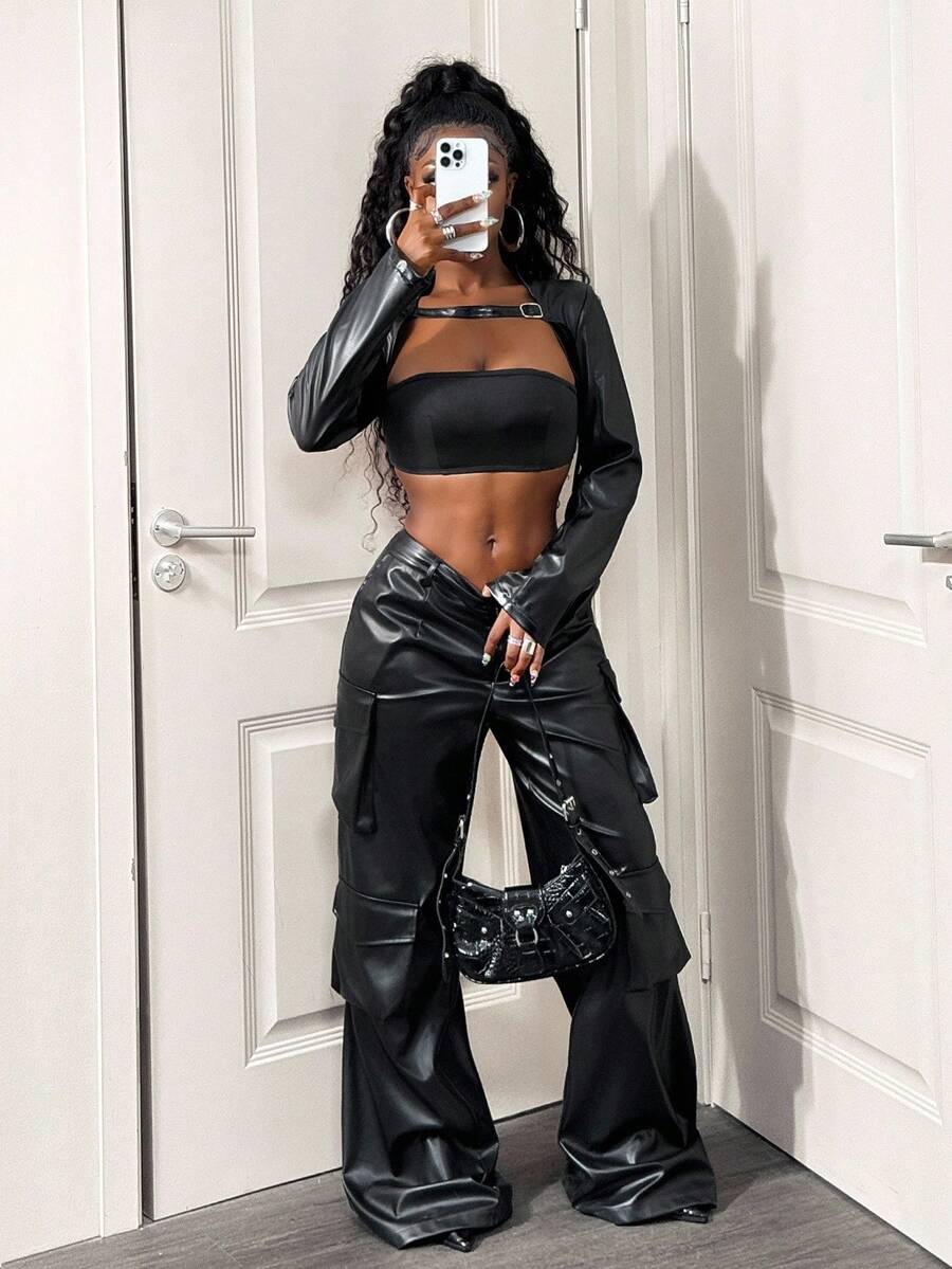 BamGleam 女士时尚性感超短吊带背心 - 黑色 - 查看 1