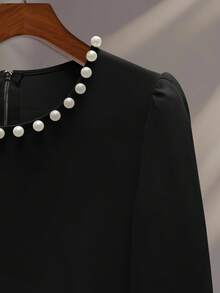 GlowEve 2 件套：独特的串珠长袖上衣和中长裙，秋冬优雅风格 - 黑色 - 查看 3